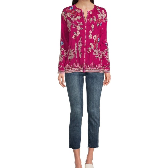 Johnny Was Elias Embroidered Blouse in Rose Violet - Picture 5 of 10